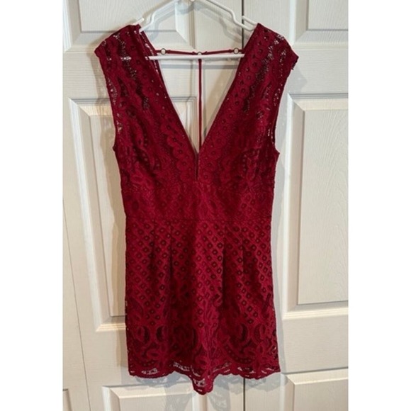 New Free People Red Lace Sleeveless Party Cocktail Jumpsuit Romper - Picture 3 of 8